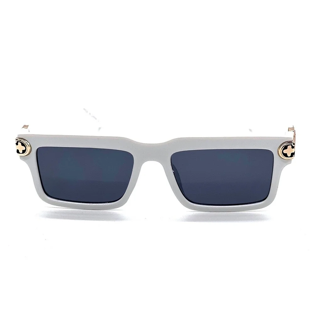White Square Sunglasses Mens Womens Gold Detail Fashion Eyewear Luxury UV400 New - Picture 5 of 7